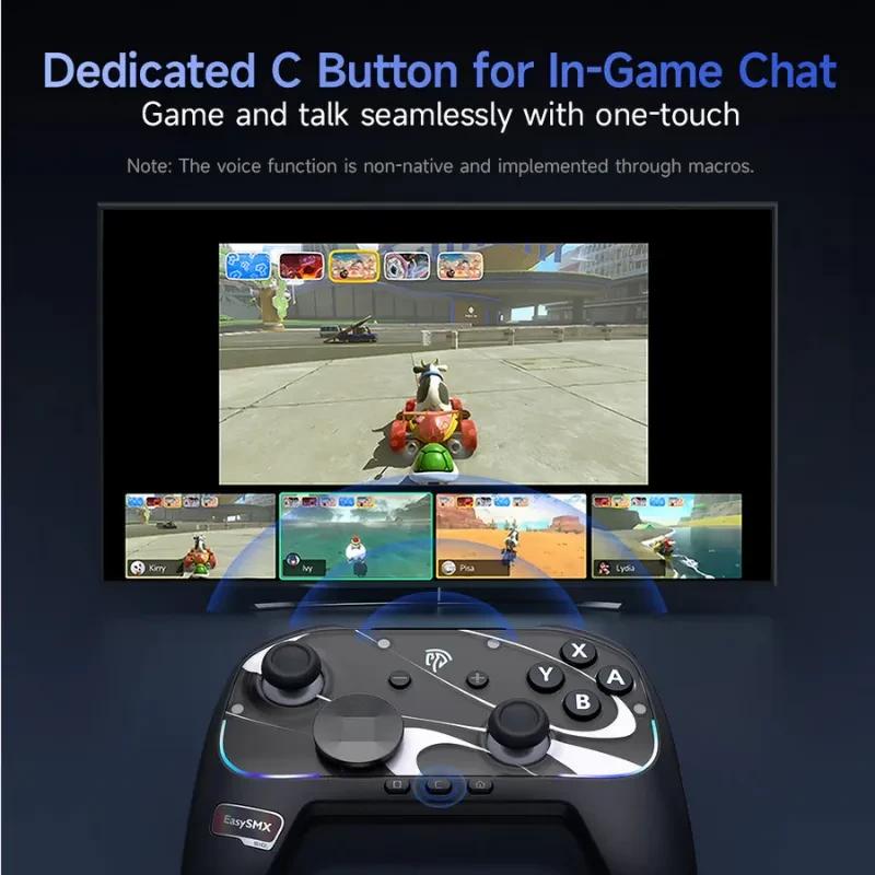 EasySMX S10 Switch Gamepad Noir avec bouton C dédié au chat, sticks et croix directionnelle noirs, éclairage LED bleu, design ergonomique pour Switch 2