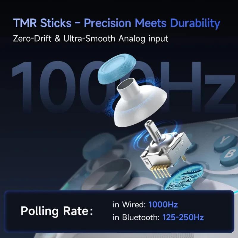 EasySMX S10 Switch Gamepad Noir avec sticks TMR sans dérive, entrée analogique ultra fluide et taux d’interrogation 1000 Hz filaire, 125–250 Hz Bluetooth