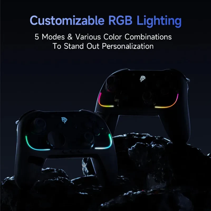 EasySMX S10 Switch Gamepad Noir avec éclairage RGB personnalisable, 5 modes, contours lumineux multicolores et design ergonomique sans fil pour Switch 2