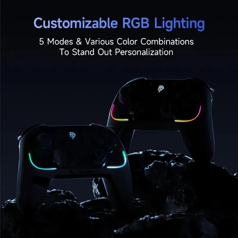 EasySMX S10 Switch Gamepad Noir avec éclairage RGB personnalisable, 5 modes, contours lumineux multicolores et design ergonomique sans fil pour Switch 2