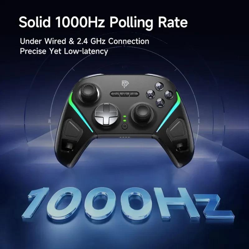 EasySMX D10 PC Púrpura: mando negro con luces LED verdes, cruceta metálica, joysticks simétricos, botones ABXY y tasa de sondeo sólida de 1000 Hz