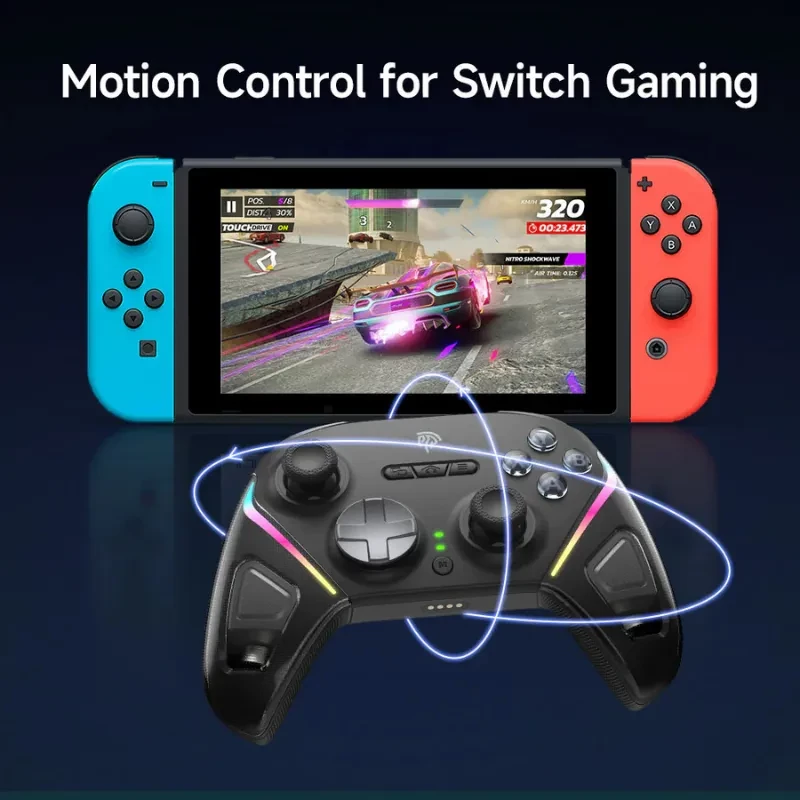 EasySMX D10 PC Púrpura mando multiplataforma con LEDs laterales, cruceta metálica, gatillos ergonómicos y control por movimiento para Switch y PC