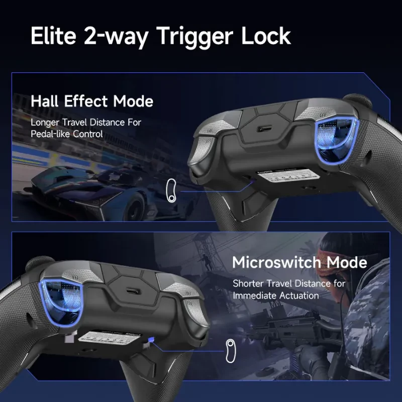 EasySMX D10 PC Negro con gatillos bloqueables 2 vías, dos modos: Hall Effect de recorrido largo y Microswitch de recorrido corto para respuesta inmediata