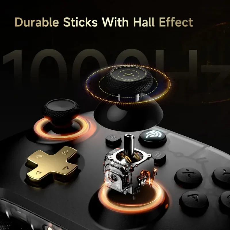 EasySMX D05 PC Noir avec socle de charge, joysticks à effet Hall durables, gâchettes, croix dorée et rétroéclairage orange, taux de polling 1000 Hz