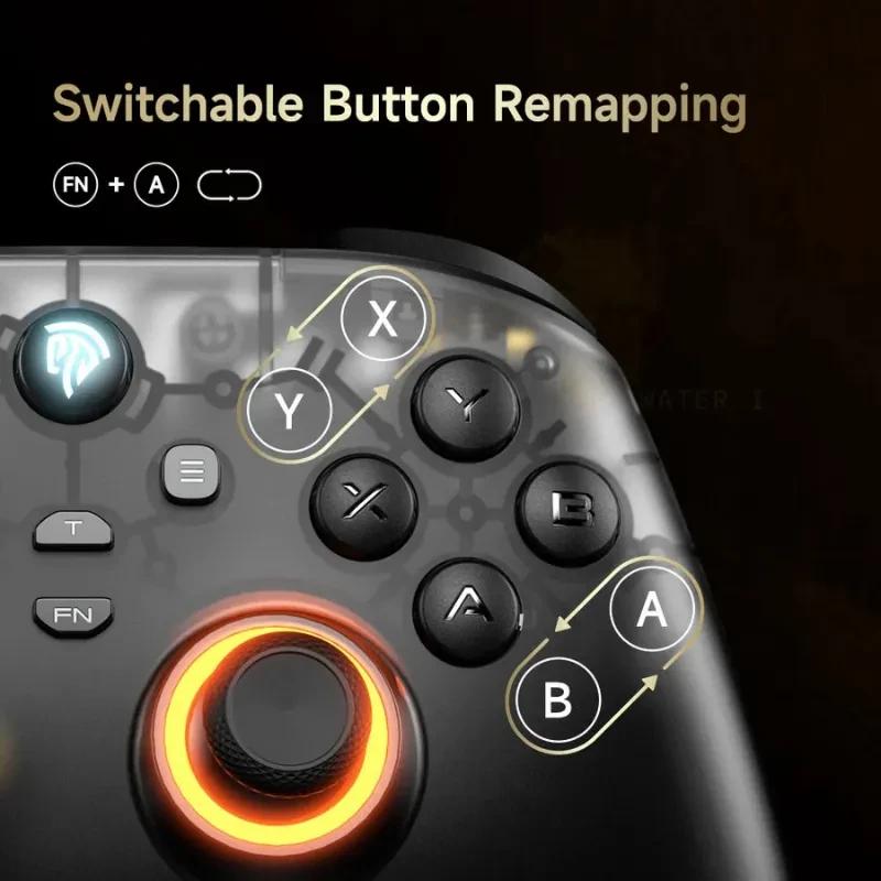 EasySMX D05 PC Noir manette transparente avec joysticks à effet Hall, anneau LED orange, boutons A B X Y remappables et icône lumineuse tactile