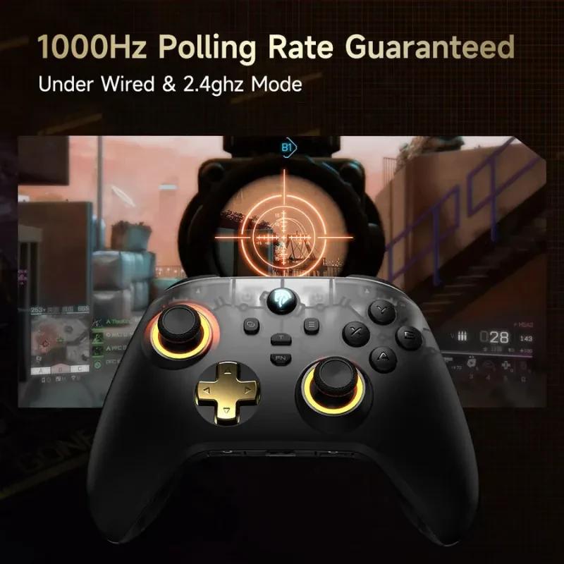 EasySMX D05 PC Noir avec socle de recharge, joysticks à effet Hall lumineux, gâchettes, croix directionnelle dorée, modes filaire et 2,4 GHz 1000 Hz