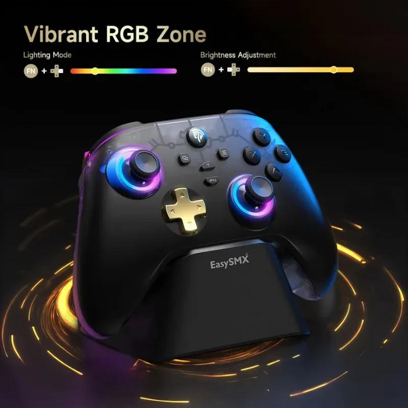 EasySMX D05 PC Noir avec socle de recharge, zones RGB vibrantes, joysticks à effet Hall, croix dorée et gâchettes rétroéclairées