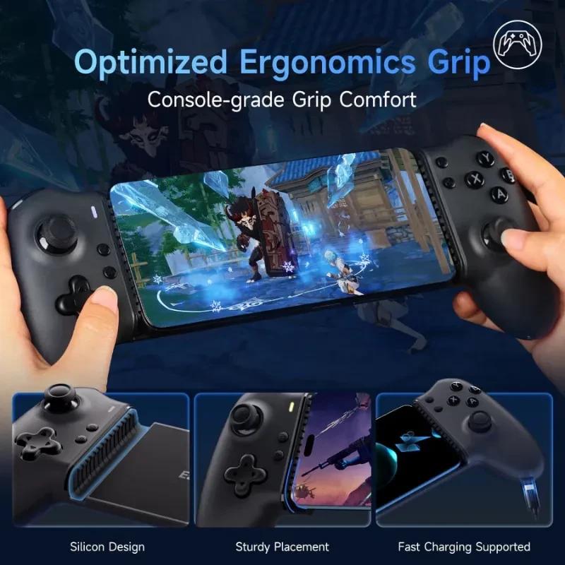EasySMX M15 manette mobile Bluetooth noire, grips ergonomiques, joystick et boutons précis, support extensible pour smartphone, charge rapide, design robuste