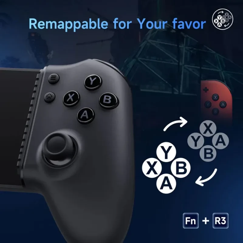 EasySMX M15 - Manette mobile Bluetooth noire, boutons A B X Y remappables, joystick ergonomique, support multi-plateforme, touche Fn + R3 visible