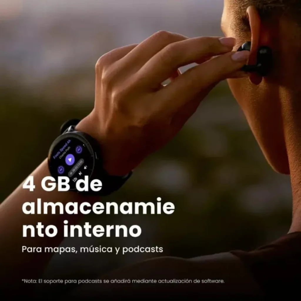 Amazfit Active Max negro con pantalla AMOLED 1.5 pulgadas, bisel redondo, correa de silicona y 4 GB de almacenamiento para música, mapas y podcasts