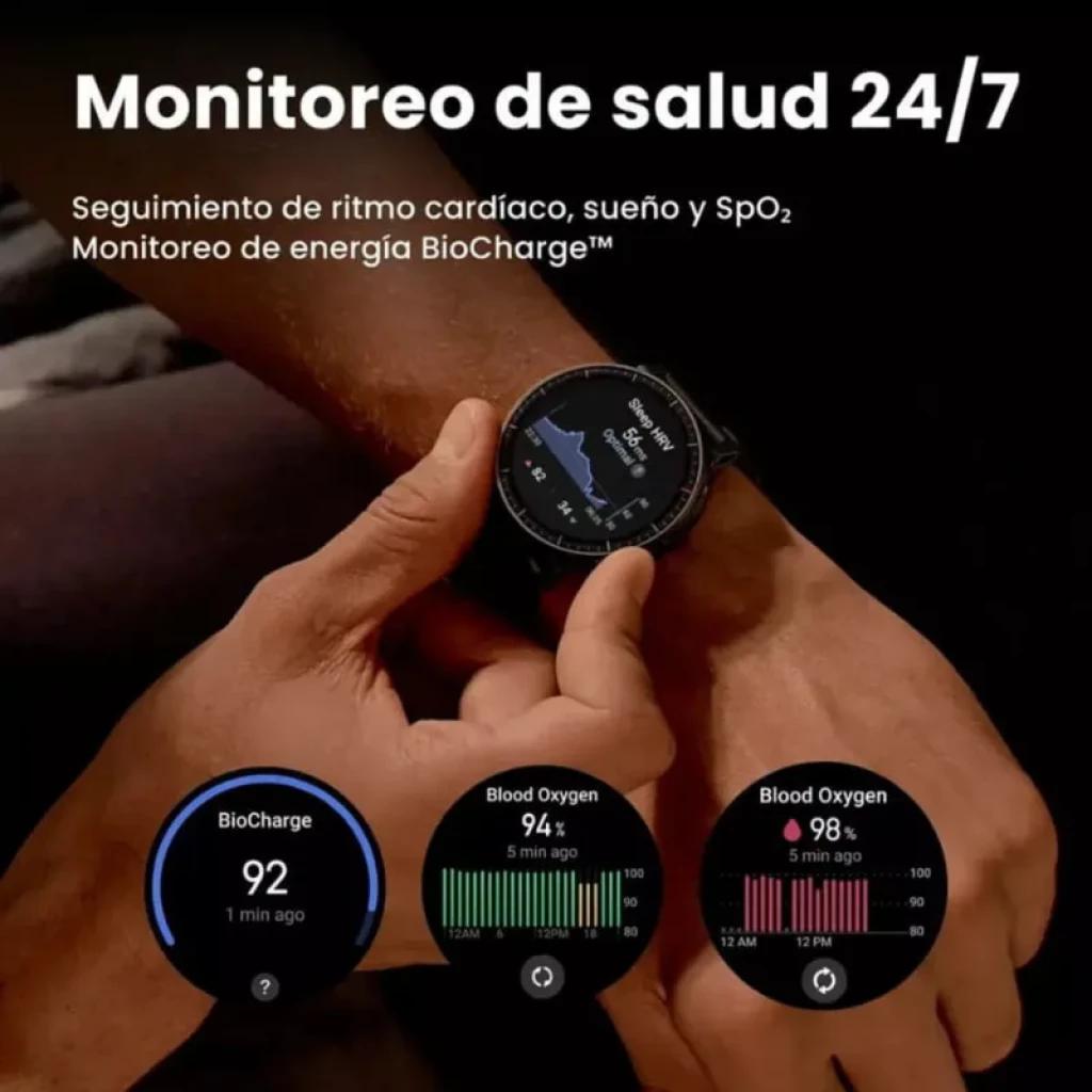Amazfit Active Max negro con pantalla AMOLED 1.5 pulgadas, diseño deportivo y monitoreo 24/7 de ritmo cardíaco, sueño y SpO2, hasta 25 días de batería