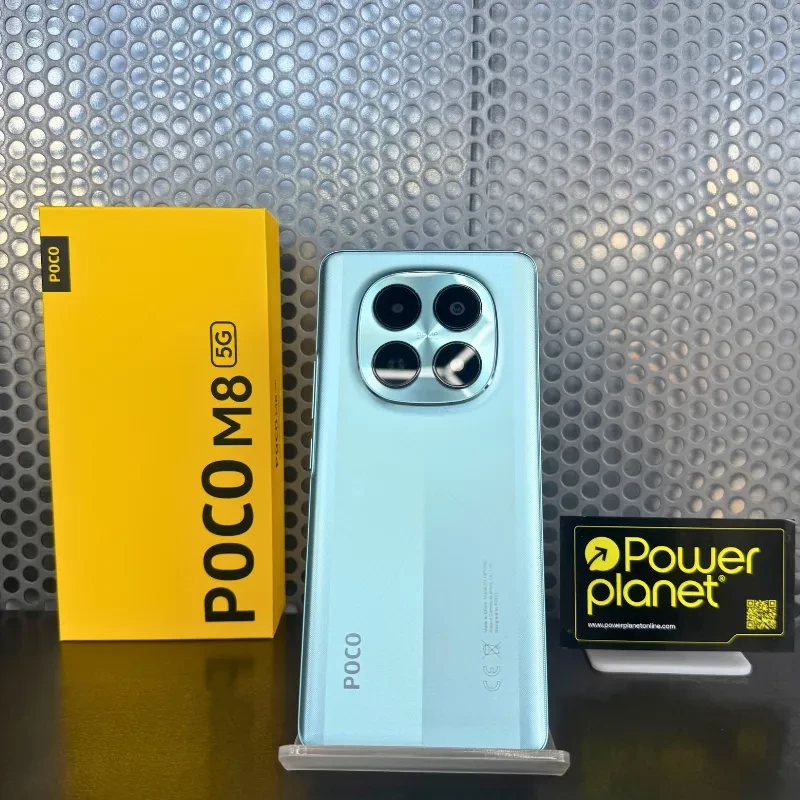 Xiaomi Poco M8 5G 512GB verde con triple cámara trasera en módulo circular, acabado brillante, 8GB RAM, pantalla 6.77 pulgadas y 120 Hz