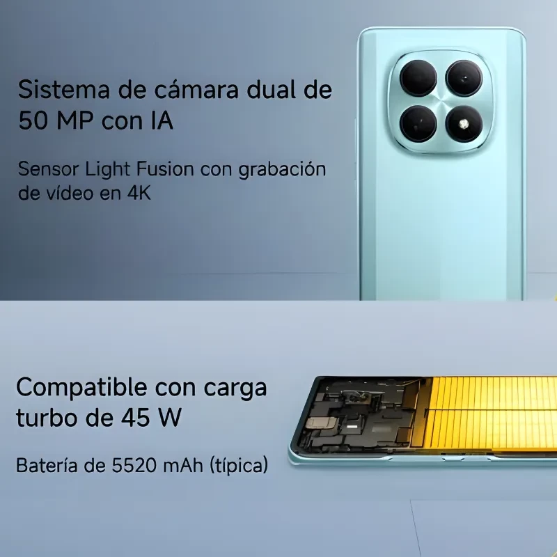 Xiaomi Poco M8 5G argent avec triple module photo proéminent, écran Flow AMOLED 6,77 pouces 120 Hz, batterie 5520 mAh et charge turbo 45 W
