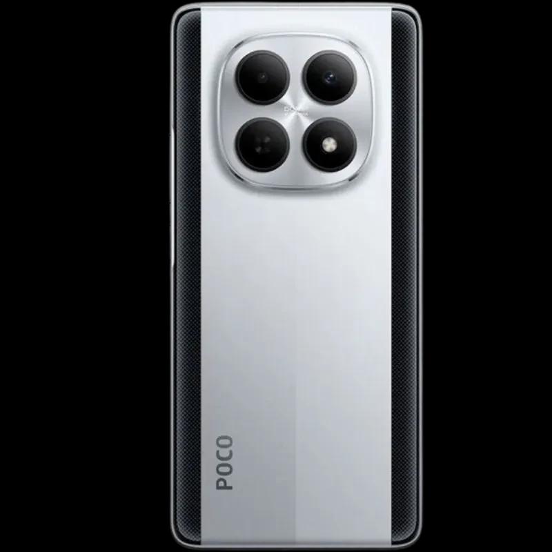 Xiaomi Poco M8 Pro 5G plata con módulo trasero de triple cámara grande, acabado metálico y franjas laterales texturizadas; diseño moderno y elegante