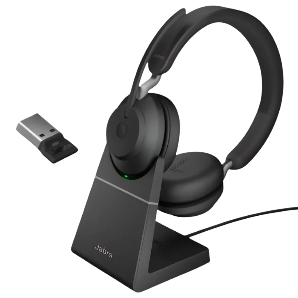Jabra Evolve2 65 Stereo MS + Base de Carga + Link 380 USB-A - Auriculares Inalámbricos Profesionales