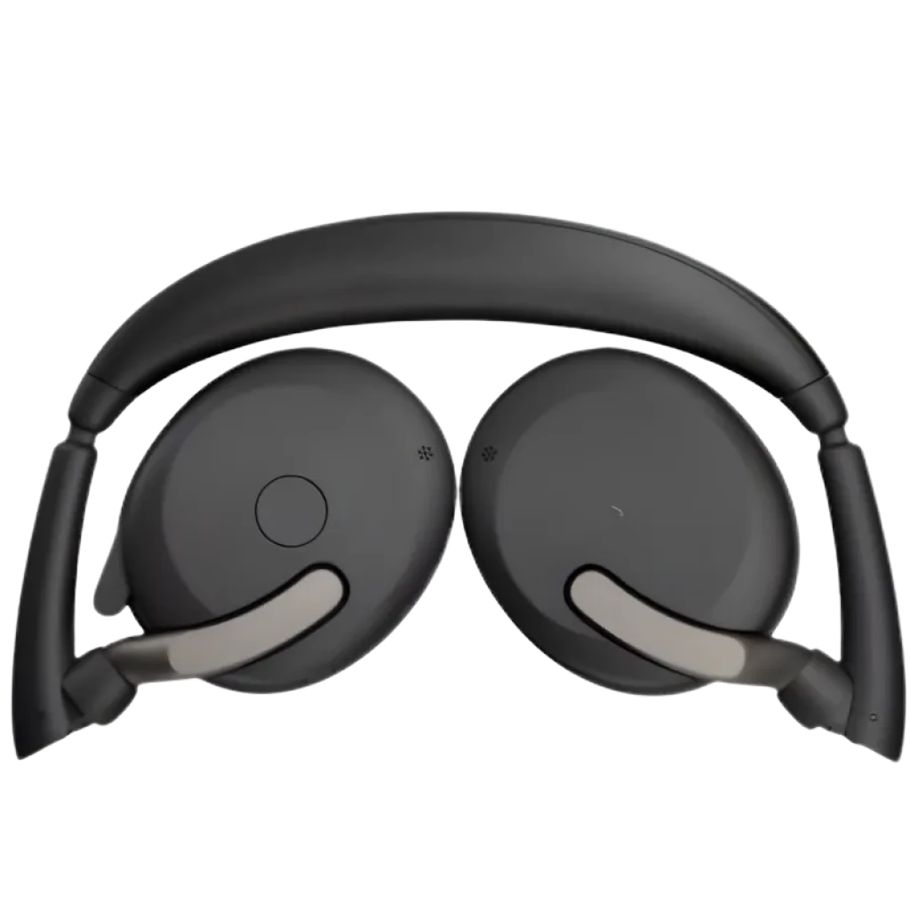 Auriculares Jabra Evolve2 65 Flex plegables, diadema acolchada, copas ovaladas giratorias, brazos metálicos del micrófono y acabado negro mate con ANC