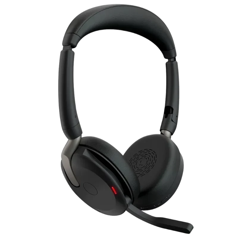 Jabra Evolve2 65 Flex UC Stereo casque noir supra-aural avec micro perche repliable, LED dappel rouge, arceau rembourré et oreillettes pivotantes