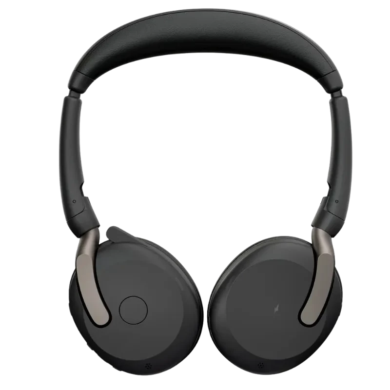 Jabra Evolve2 65 Flex UC Stereo, casque noir pliable supra-auriculaire avec arceau rembourré, boutons discrets et oreillettes ovales pour bureau et PC