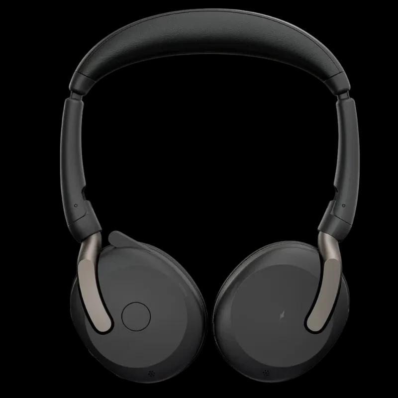 Jabra Evolve2 65 Flex UC Stereo, casque noir pliable supra-auriculaire avec arceau rembourré, boutons discrets et oreillettes ovales pour bureau et PC