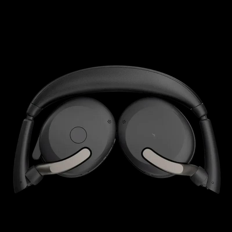 Jabra Evolve2 65 Flex UC Stereo plié à plat, arceau rembourré, coussinets ovales, micro perche discret, finition noire élégante, design bureau et mobilité