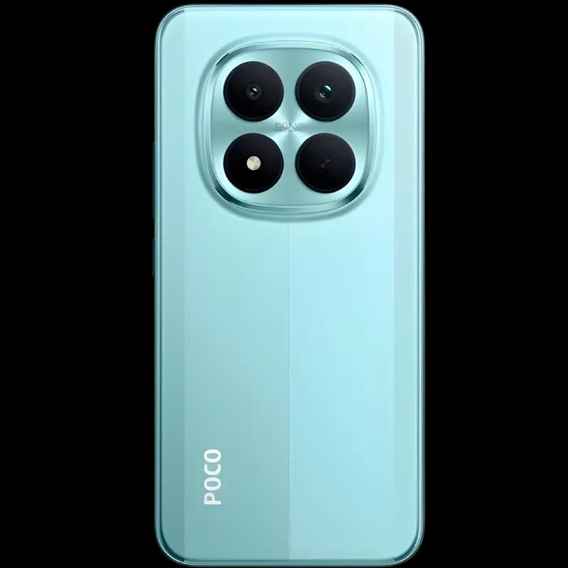 Xiaomi Poco M8 Pro 5G verde con módulo de cámara trasera cuadrado y cuatro lentes, acabado brillante y logo POCO en la parte inferior
