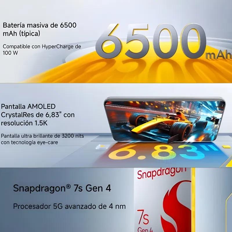 Xiaomi Poco M8 Pro 5G verde, pantalla AMOLED CrystalRes 6,83 pulgadas 1.5K, brillo 3200 nits, batería 6500 mAh, HyperCharge 100 W, Snapdragon 7s Gen 4