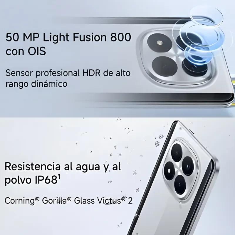 Módulo de cámara triple de smartphone verde con sensor 50 MP Light Fusion 800 y OIS, HDR, lente grande, bordes metalizados. Resistente agua y polvo IP68