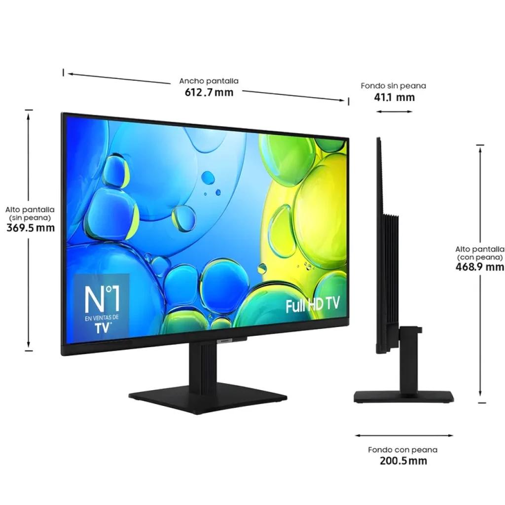 Samsung TU27F6005FK 27 pulgadas, pantalla Full HD con biseles delgados, soporte rectangular ajustable, diseño negro, perfil delgado y conectividad Wifi