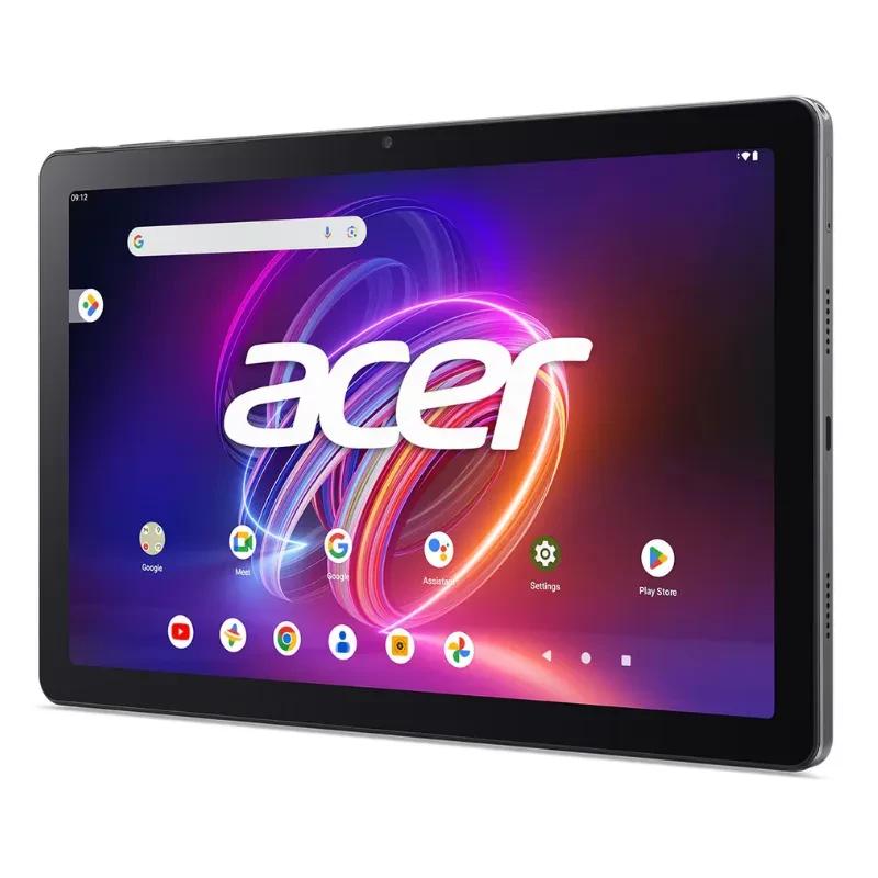 Vista a 45 grados de la Acer Iconia Tab P11 con imagen ilustrativa de la interfaz de Android y puerto de carga USB-C