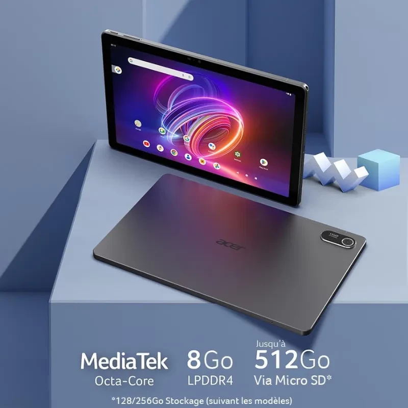 Imagen ilustrativa de la Iconia Tab P11 con datos del procesador y capacidad de memoria