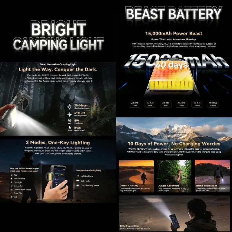 Imagem promocional do Oscal Pilot 5 com função de luz de acampamento e capacidade da bateria