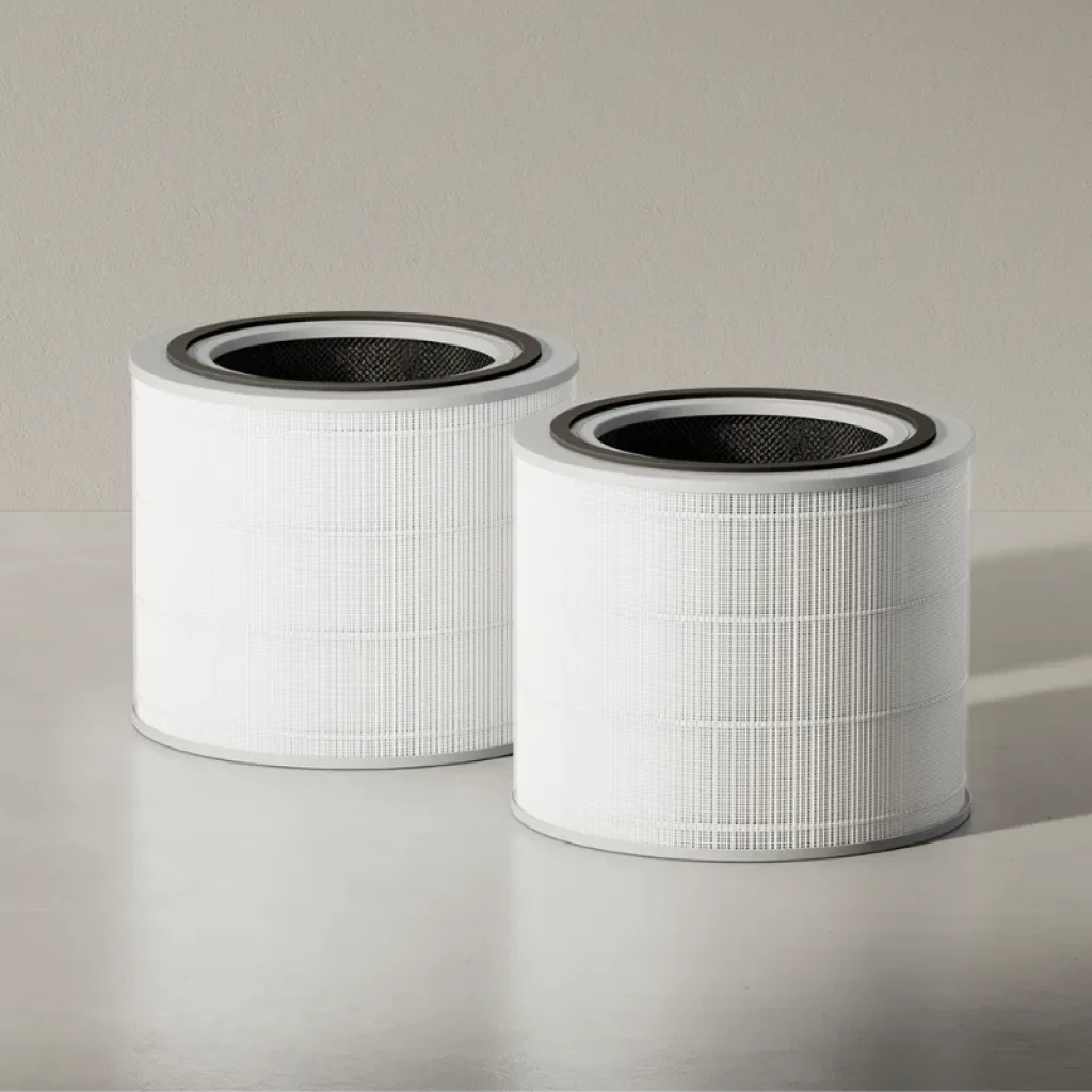 Filtro para Purificador de Ar Mijia Smart Air Purifier Max: cartucho cilíndrico branco, malha fina, núcleo preto, design duplo