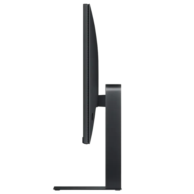 Perfil lateral del monitor Xiaomi A24i 23.8 FHD 100Hz IPS con biseles delgados, chasis negro mate y soporte robusto de líneas rectas y base en forma de L