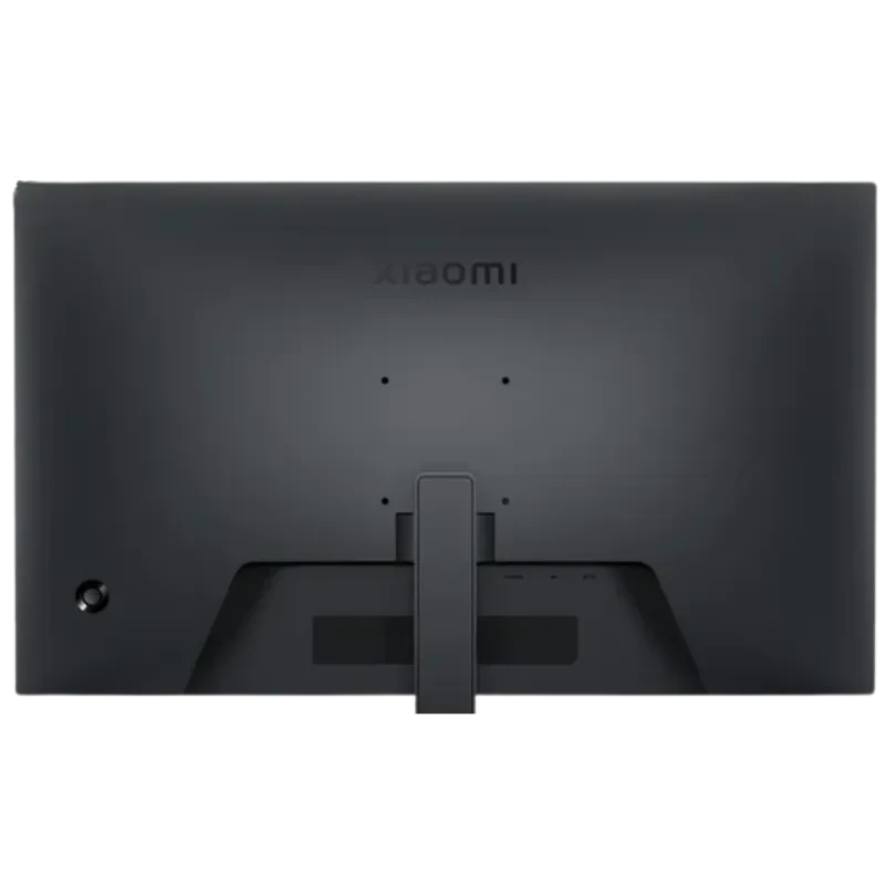 Parte trasera del monitor Xiaomi A24i 23.8 FHD 100Hz IPS con acabado negro mate, soporte central ajustable, orificios VESA y puertos ocultos para cableado