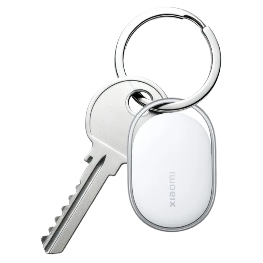 Llavero localizador Xiaomi blanco ovalado con anilla metálica, carcasa compacta y resistente IP67; ideal para llaves y objetos