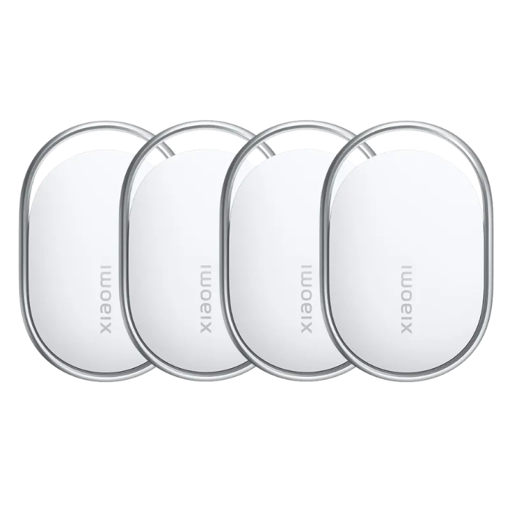 Lot de 4 étiquettes Xiaomi ovales blanches avec bord métallique, design minimaliste et compact