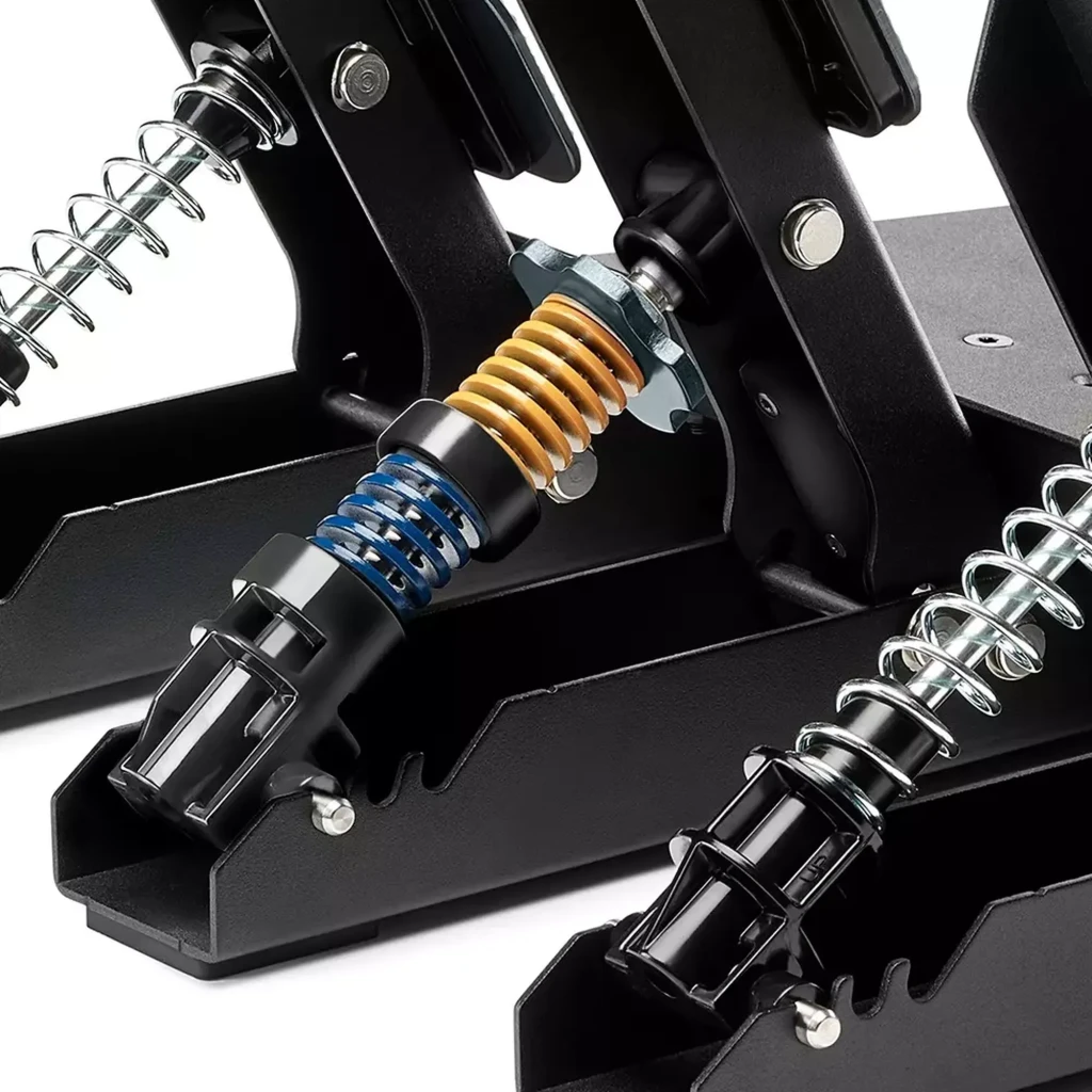 Thrustmaster RACE PEDALS III LC con resortes de colores ajustables, estructura metálica robusta, pedales antideslizantes y mecanismo de compresión preciso