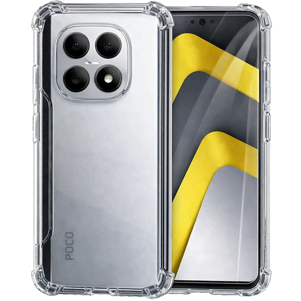 Funda de silicona para Xiaomi Poco M8 5G transparente con bordes reforzados, esquinas antiimpacto, recortes precisos y protección de cámara elevada