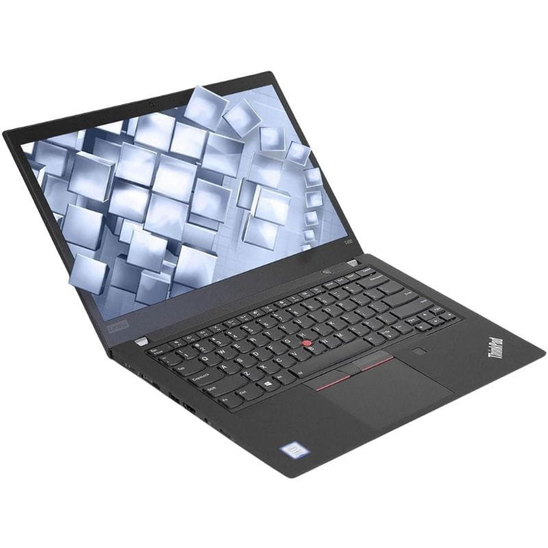 Lenovo ThinkPad T490s 14 polegadas, ultrafino preto, teclado QWERTZ com TrackPoint vermelho, tela ampla com molduras finas, acabamento profissional elegante