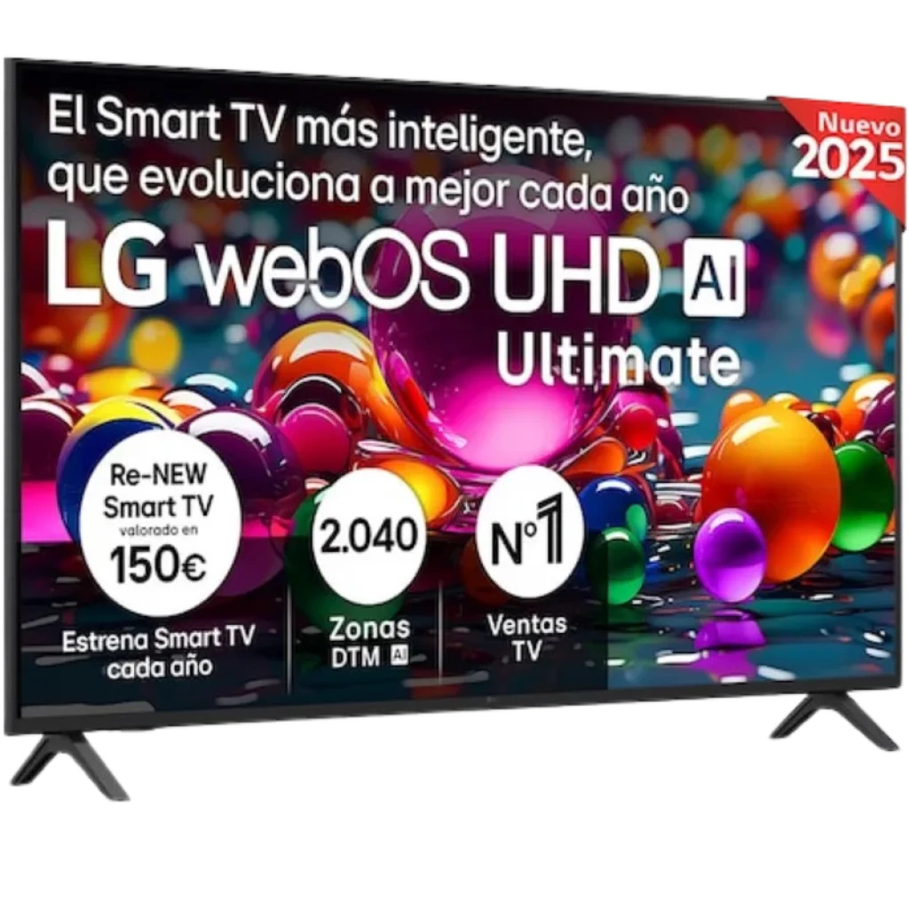 LG 55UA74006LB 55 4K UHD com webOS AI Ultimate, tela fina com bordas estreitas, cores vibrantes e suporte duplo, ideal para imagem nítida e fluida