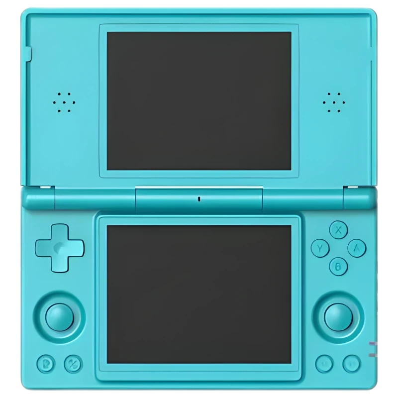 Anbernic RG DS Azul Turquesa - Consola retro con doble pantalla, carcasa negra con bordes rojos, cruceta, dos joysticks, botones ABXY y altavoces frontales