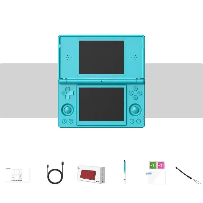 Anbernic RG DS Azul Turquesa com duas telas, botões direcionais e ação, stylus inclusa, cabo USB, película protetora e alça de pulso