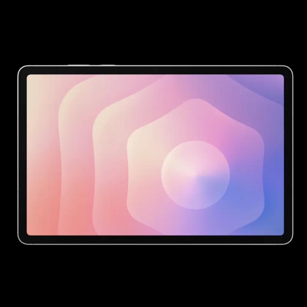 Samsung Galaxy Tab S11 plata con pantalla de 11 pulgadas sin biseles anchos, frontal negro y cámara frontal centrada