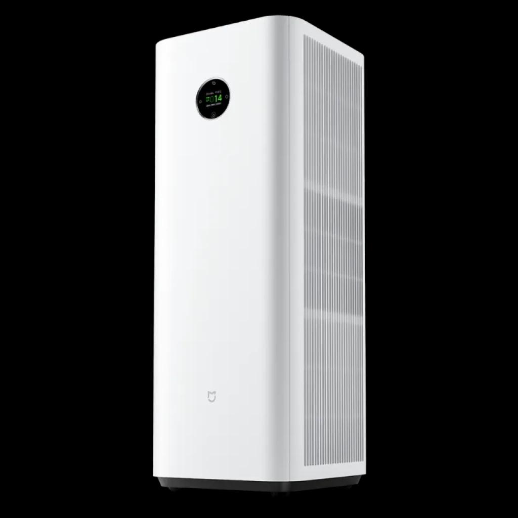 Vista a 45 graus do Mijia Smart Air Purifier Max com ventilação lateral e ecrã LED a cores