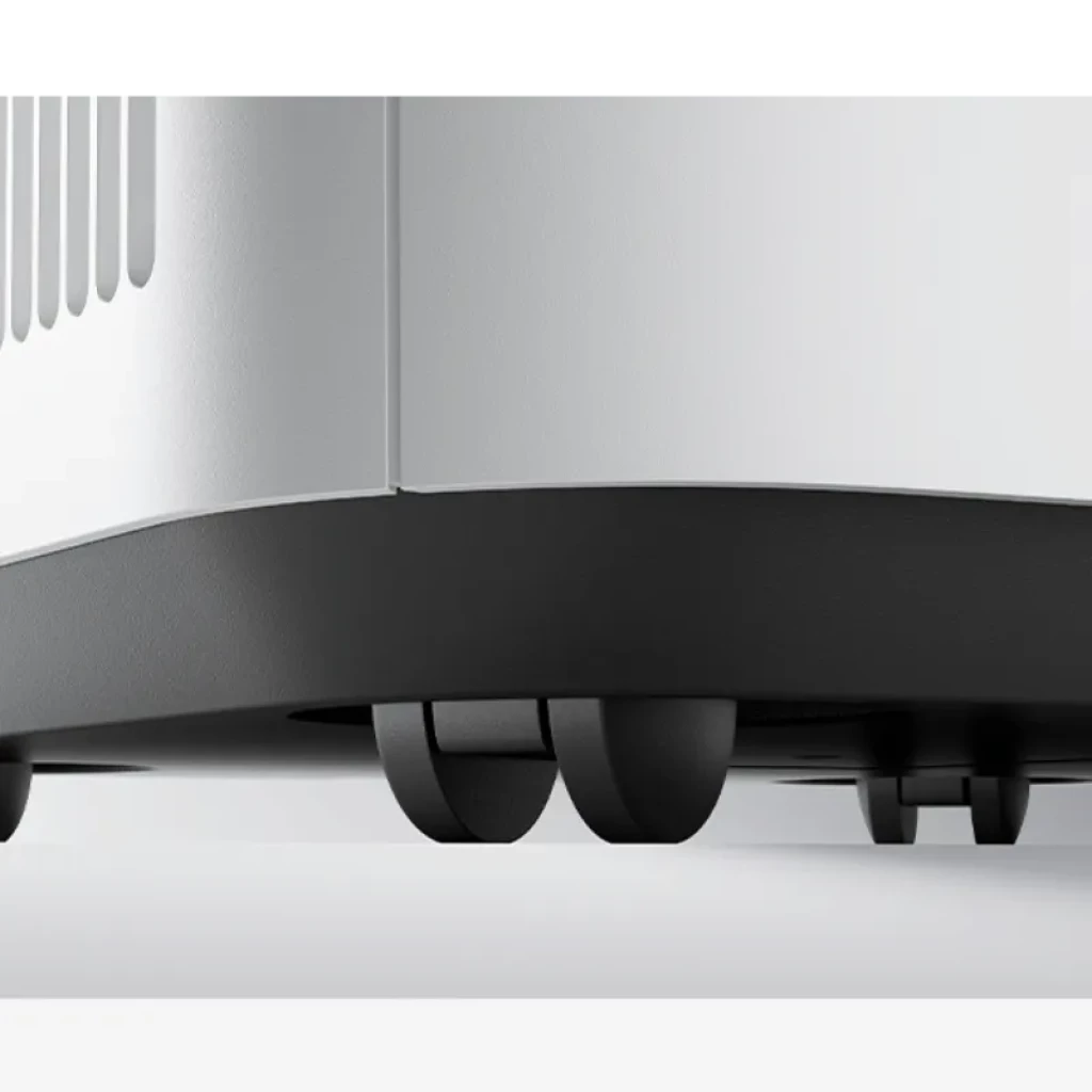 Base do Mijia Smart Air Purifier Max com rodas integradas para mobilidade e grelhas de ventilação laterais
