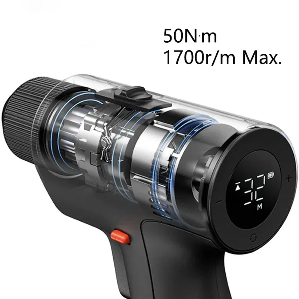 Perceuse sans fil Mijia Brushless 14,4 V avec boîtier transparent, moteur sans balais, écran numérique et réglage du couple 50 N·m et 1700 tr/min max