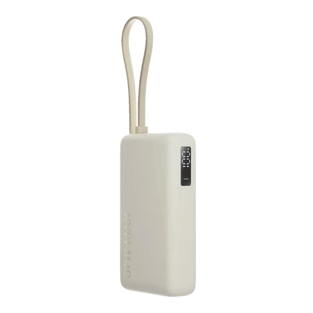 Vue latérale du Xiaomi 67W Power Bank 10000 avec écran numérique de couleur beige
