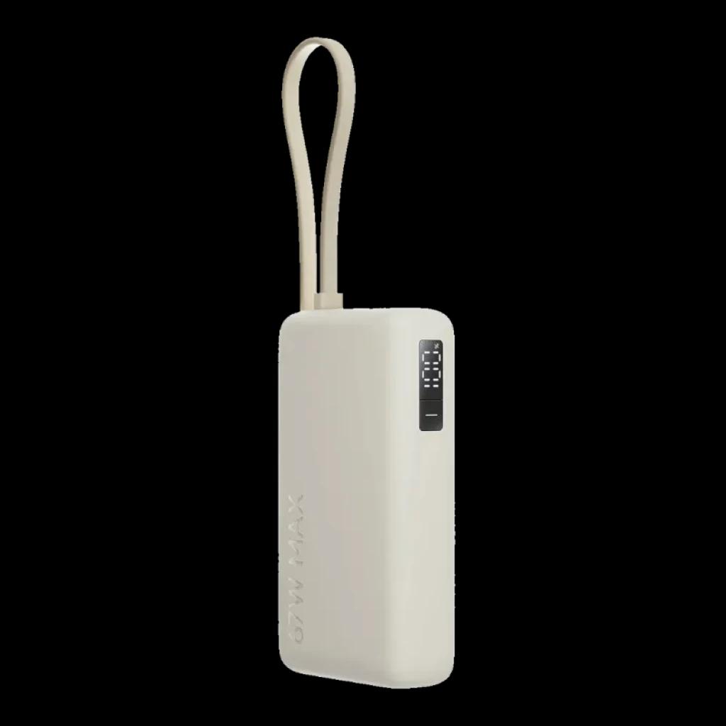 Vue latérale du Xiaomi 67W Power Bank 10000 avec écran numérique de couleur beige