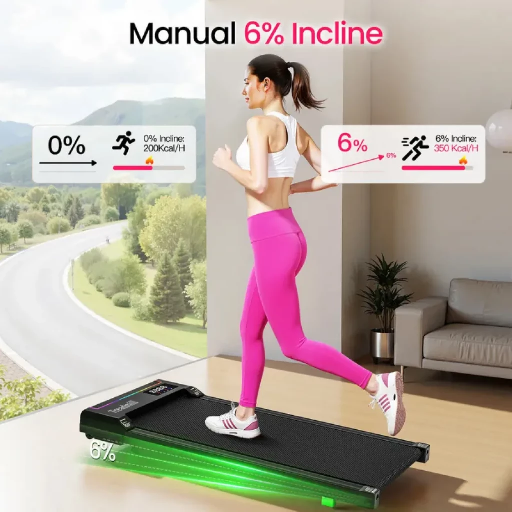 Akluer P03B con control remoto - Cinta de correr plegable con inclinación manual 6 por ciento, plataforma compacta, luces LED verdes y pantalla frontal