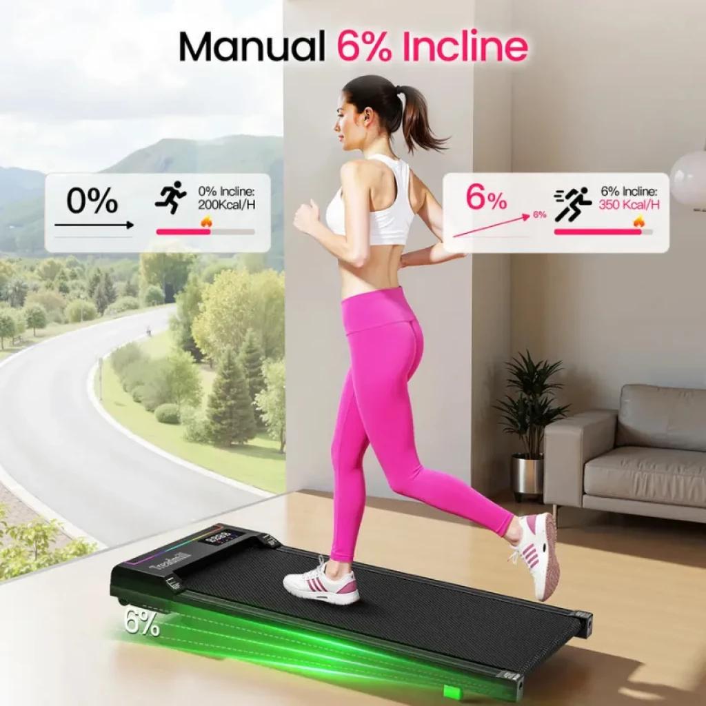 Akluer P03B con control remoto - Cinta de correr plegable con inclinación manual 6 por ciento, plataforma compacta, luces LED verdes y pantalla frontal